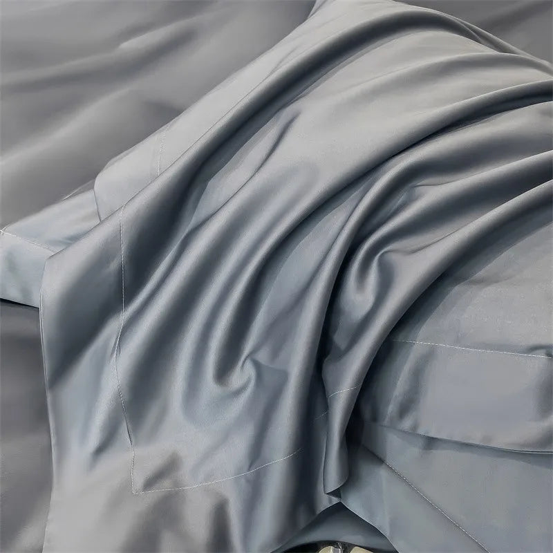 Luxurious silver gray satin duvet cover set bedroom bedding