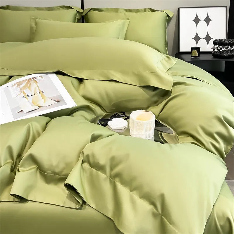 Luxurious light blue satin piece duvet cover set bedroom bedding