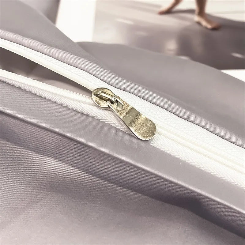 Luxurious white satin egyptian cotton duvet cover bedroom bedding set
