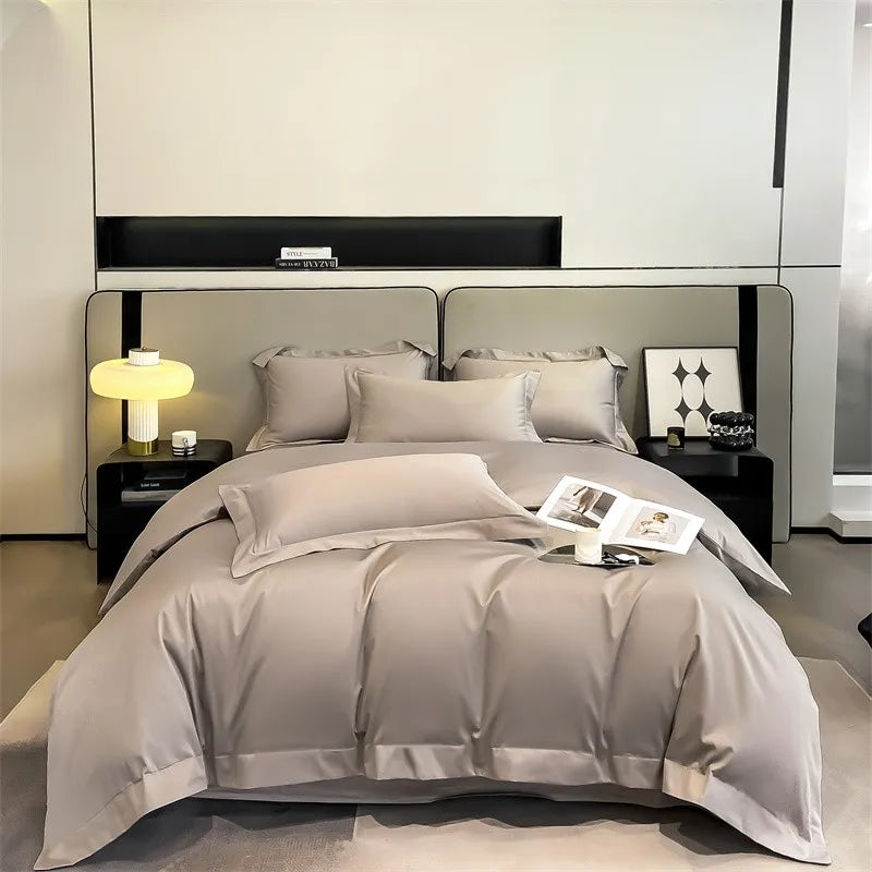 Luxurious beige satin egyptian cotton duvet cover bedroom set