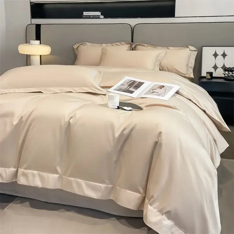 Luxurious beige satin egyptian cotton duvet cover bedroom set