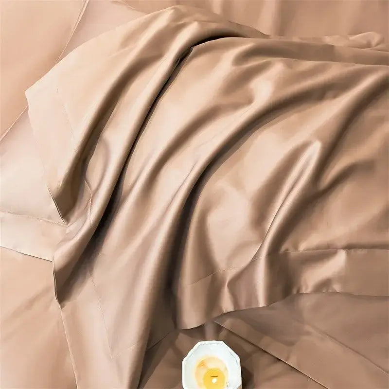 Luxurious beige satin egyptian cotton duvet cover bedroom set