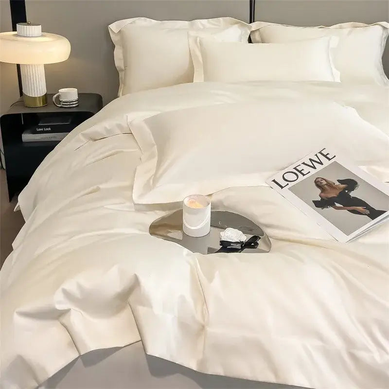 Luxurious beige satin egyptian cotton duvet cover bedroom set