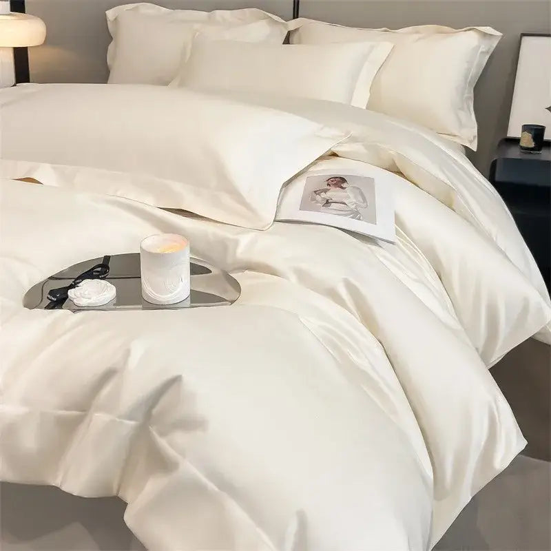 Luxurious white satin egyptian cotton duvet cover bedroom bedding
