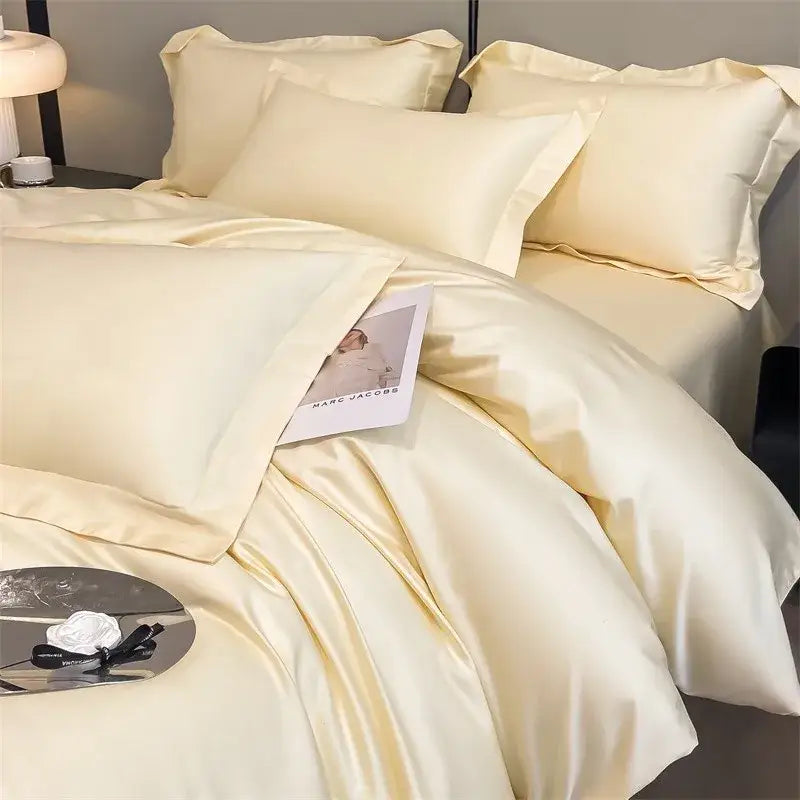 Luxurious light blue satin 3 piece duvet cover bedroom bedding set