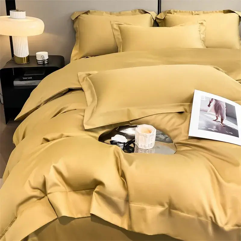 Luxurious beige satin egyptian cotton duvet cover bedroom set