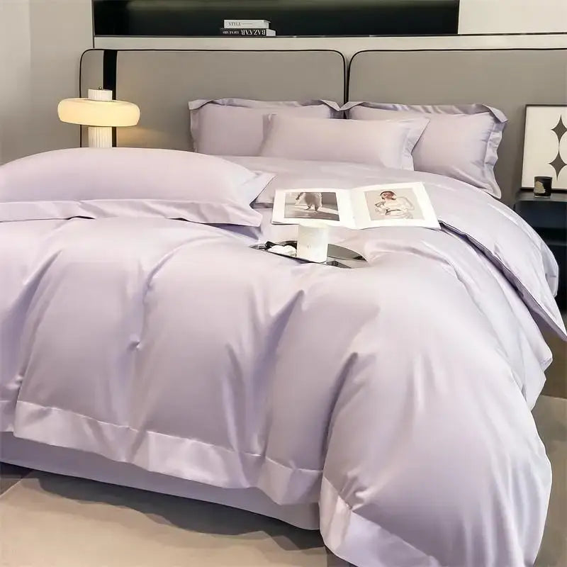 Luxurious light blue satin 3 piece duvet cover bedroom bedding set