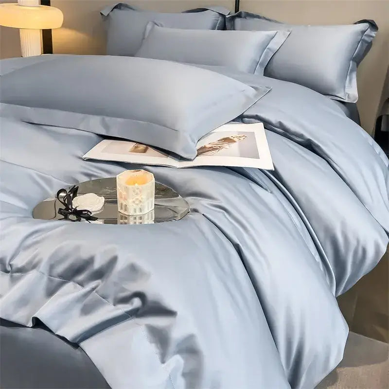 Luxurious beige satin egyptian cotton duvet cover bedroom set