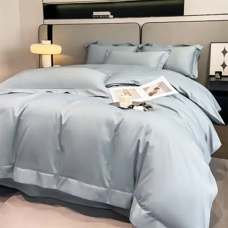 Luxurious beige satin egyptian cotton duvet cover bedroom set