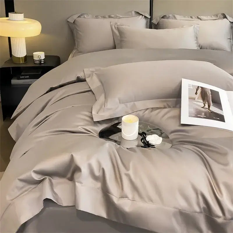 Luxurious mustard yellow satin duvet cover set bedroom bedding