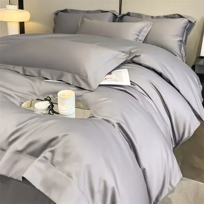 Luxurious white satin egyptian cotton duvet cover bedroom bedding