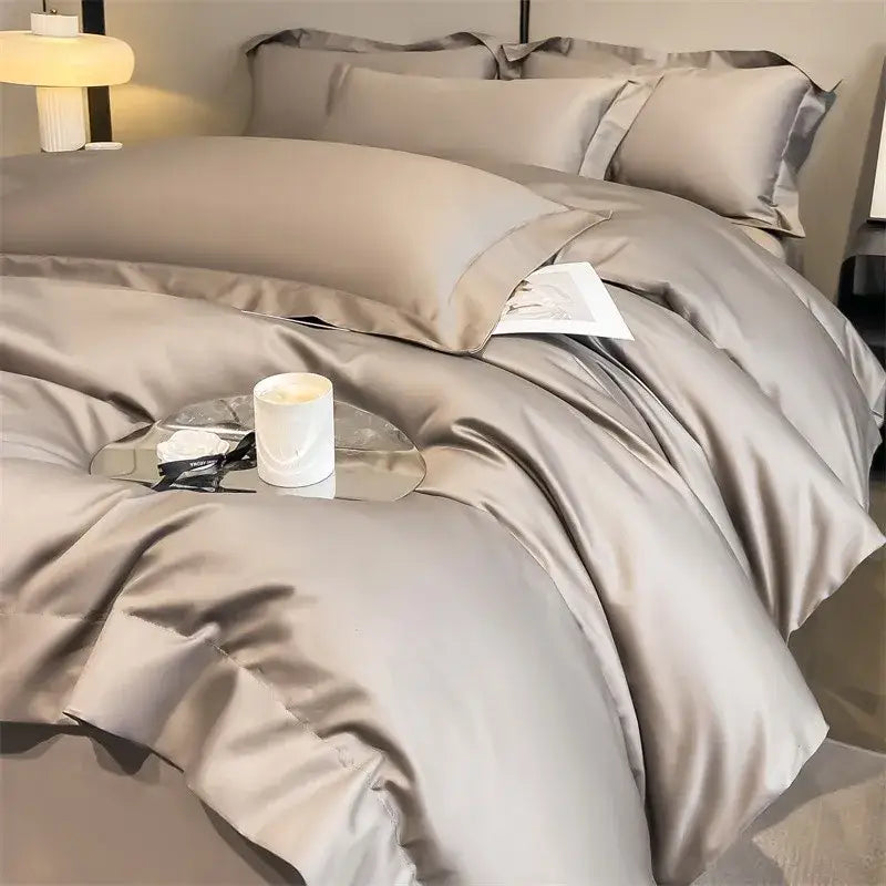 Luxurious white satin egyptian cotton duvet cover bedroom bedding