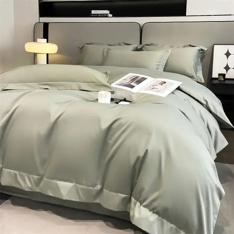 Luxurious mustard yellow satin duvet cover set bedroom bedding