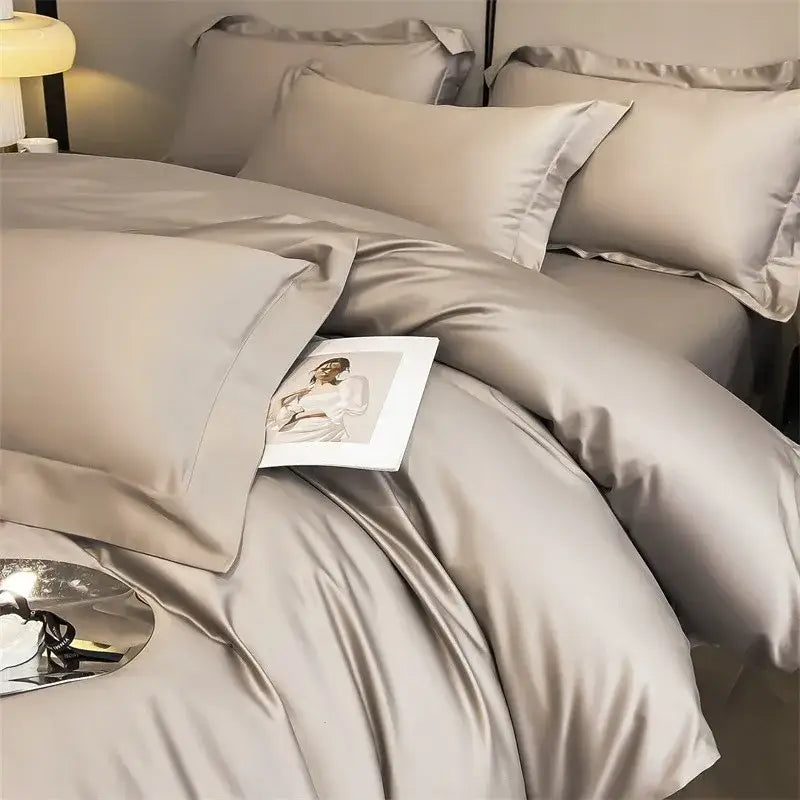Luxurious beige satin egyptian cotton duvet cover bedroom set