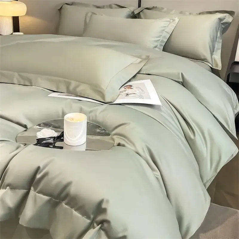 Luxurious white satin egyptian cotton duvet cover bedroom bedding
