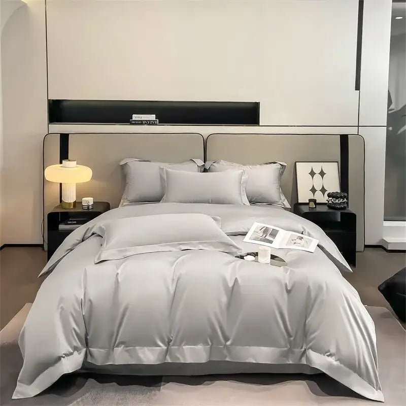 Luxurious beige satin egyptian cotton duvet cover bedroom set