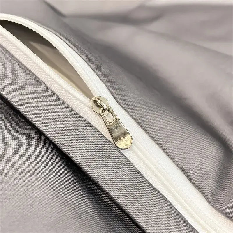 Luxurious beige satin egyptian cotton duvet cover bedroom set