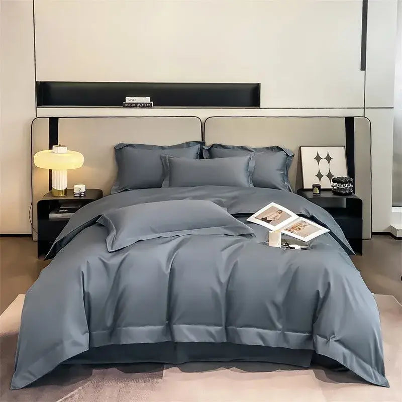Luxurious beige satin egyptian cotton duvet cover bedroom set
