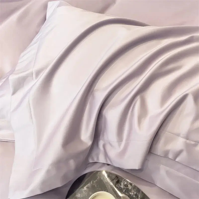 Luxurious light blue satin 3 piece duvet cover bedroom bedding set