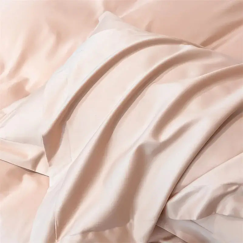 Luxurious beige satin egyptian cotton duvet cover bedroom set