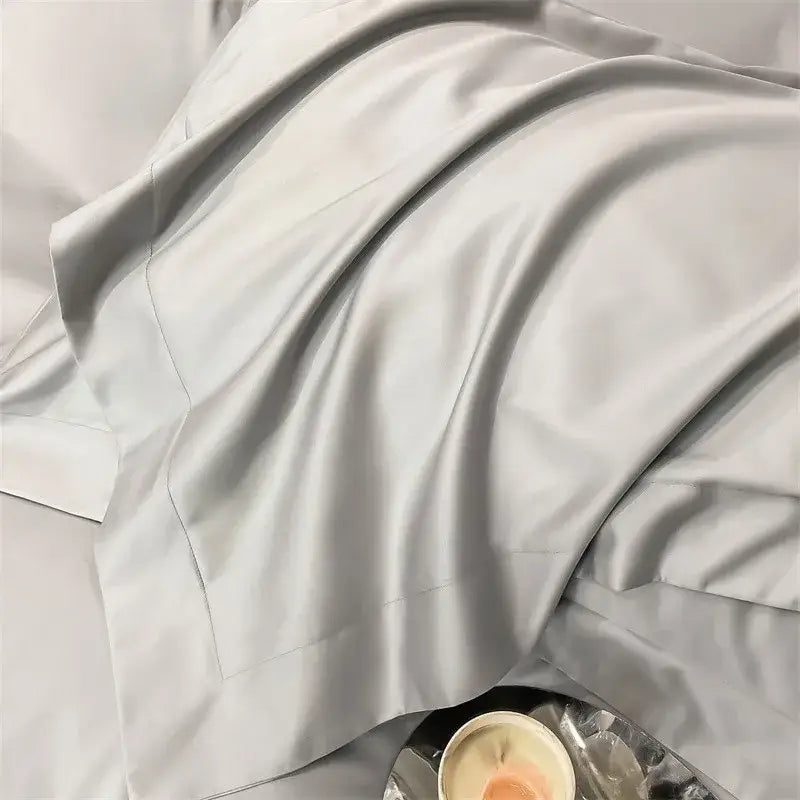 Luxurious beige satin egyptian cotton duvet cover bedroom set