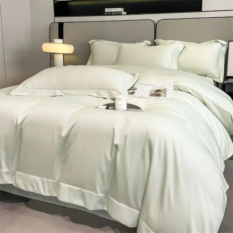 Luxurious white satin egyptian cotton duvet cover bedroom bedding