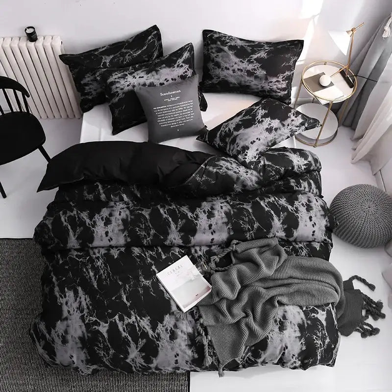 Modern minimalist black & gray marble duvet cover set bedroom bedding