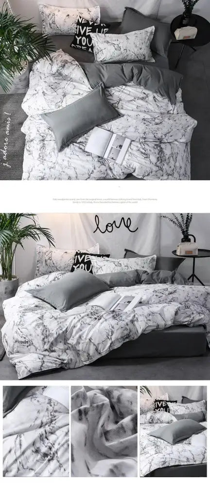 Modern minimalist black & gray marble duvet cover set bedroom bedding
