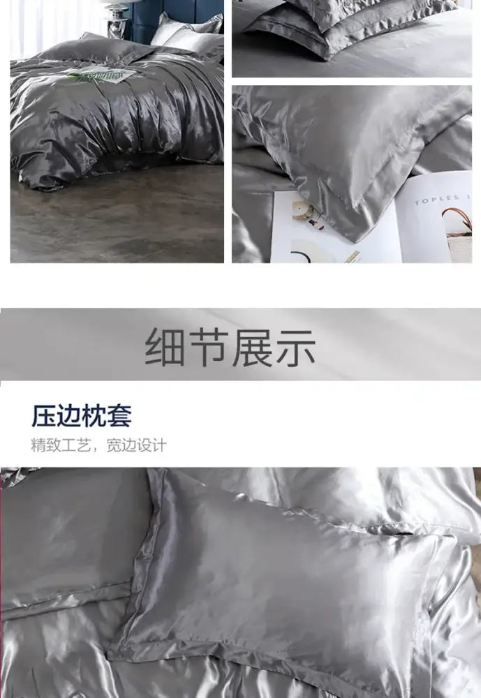 Luxurious white satin duvet cover bedroom bed sheet set