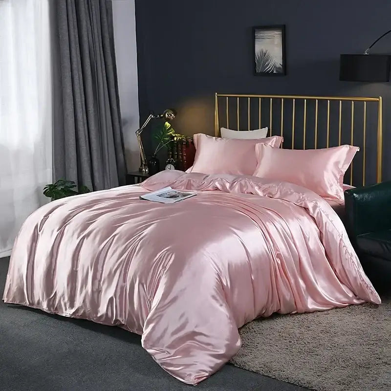 Luxurious turquoise satin bed sheet set bedroom duvet cover