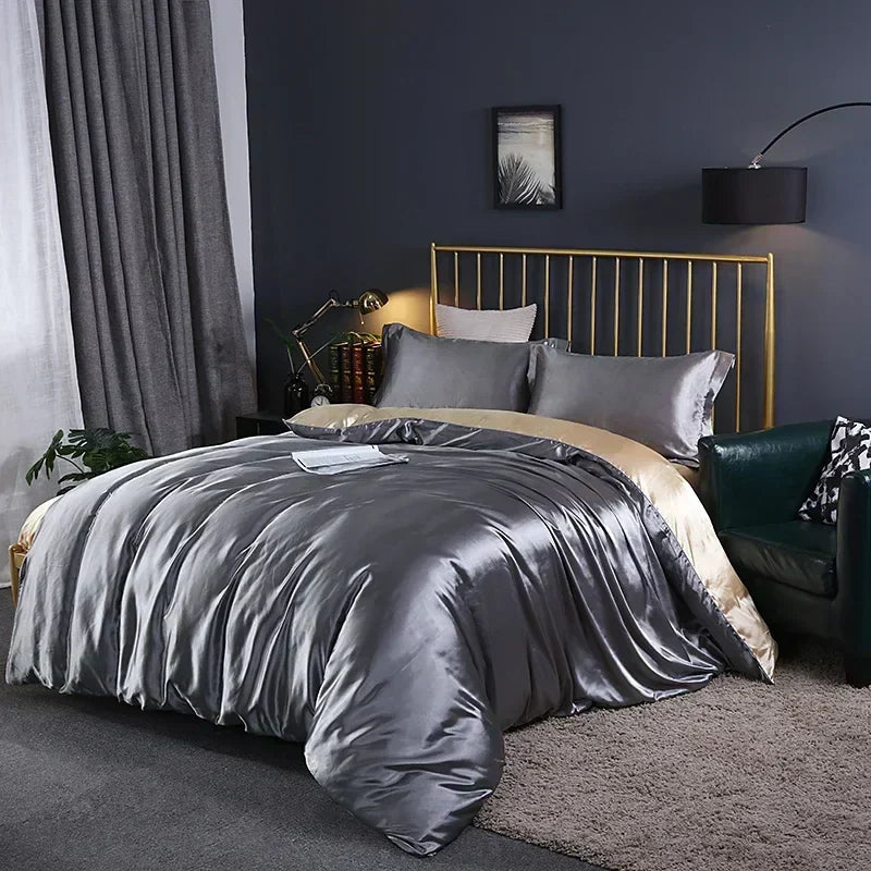 Luxurious lavender satin duvet cover bed sheet set – bedroom bedding