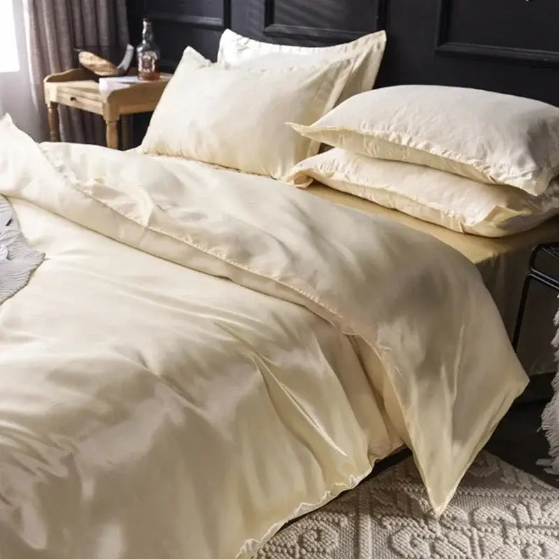 Luxurious lavender satin duvet cover bed sheet set – bedroom bedding