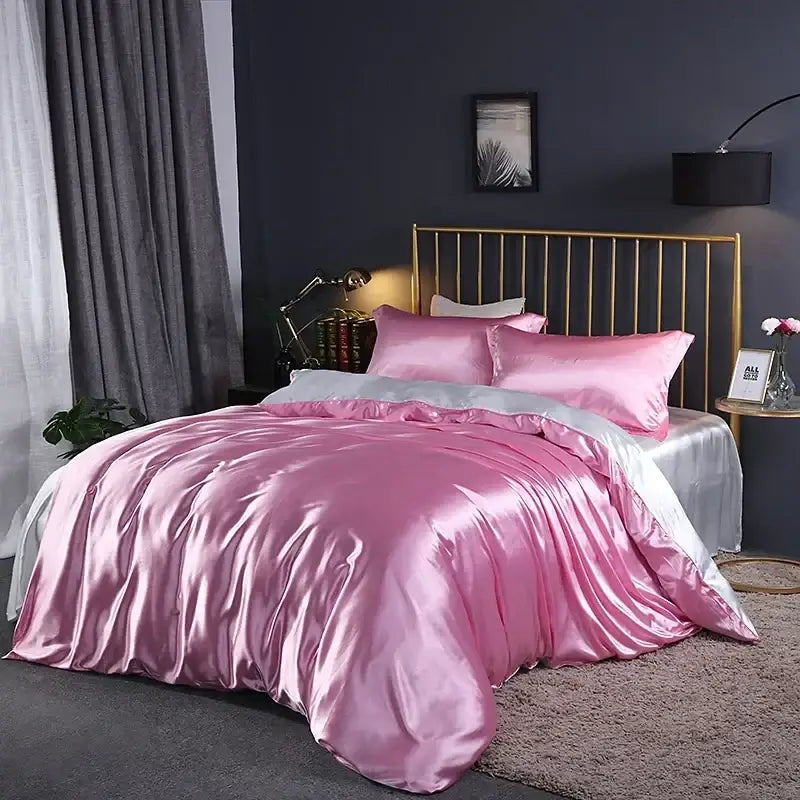 Luxurious lavender satin duvet cover bed sheet set – bedroom bedding