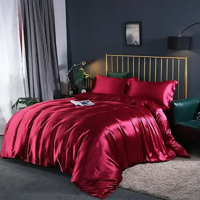 Luxurious copper satin duvet cover and bed sheet set bedroom