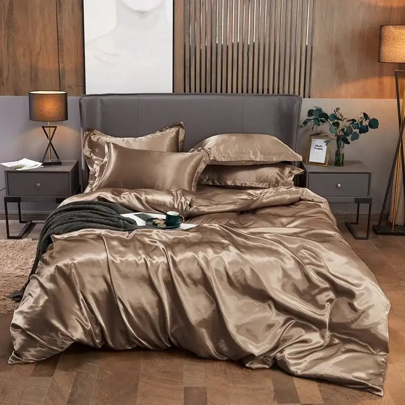 Luxurious cream satin duvet cover bedding set bedroom