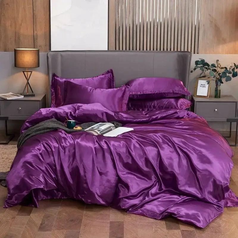 Luxurious cream satin duvet cover bedding set bedroom