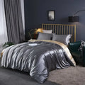 Luxurious metallic gray & gold satin duvet cover bedroom bed sheet