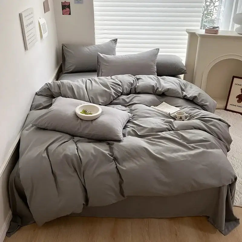 Luxurious gray cotton bedding set for bedroom soft duvet cover