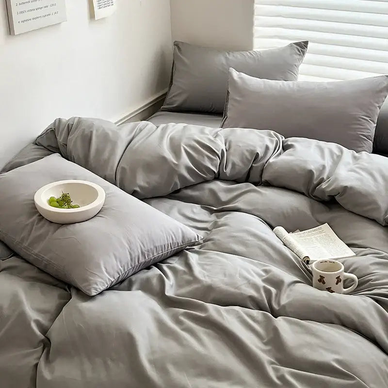 Luxurious gray cotton bedding set for bedroom soft duvet cover