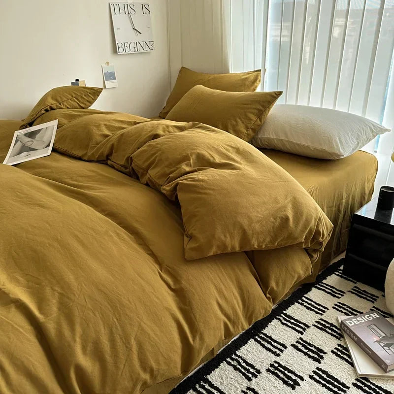 Quilted gray cotton bedding set bedroom duvet cover