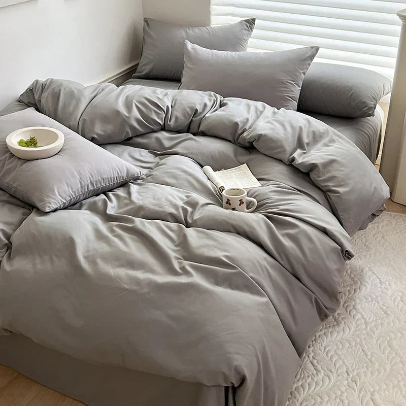 Luxurious gray cotton bedding set bedroom duvet and pillows
