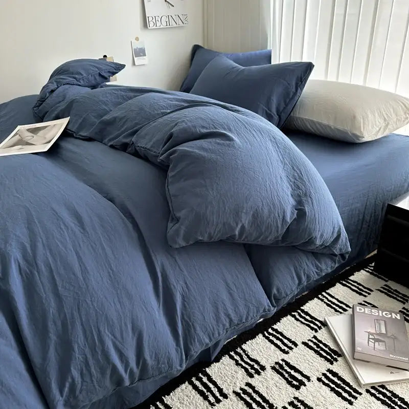 Quilted gray cotton bedding set bedroom duvet cover