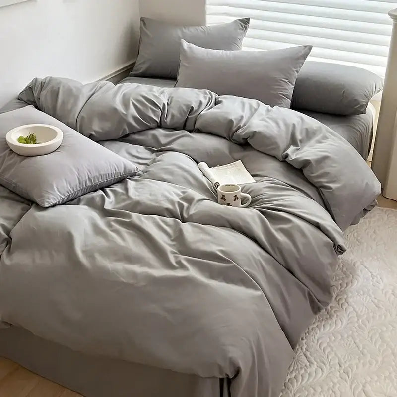 Luxurious gray cotton bedding set – bedroom duvet with pillows