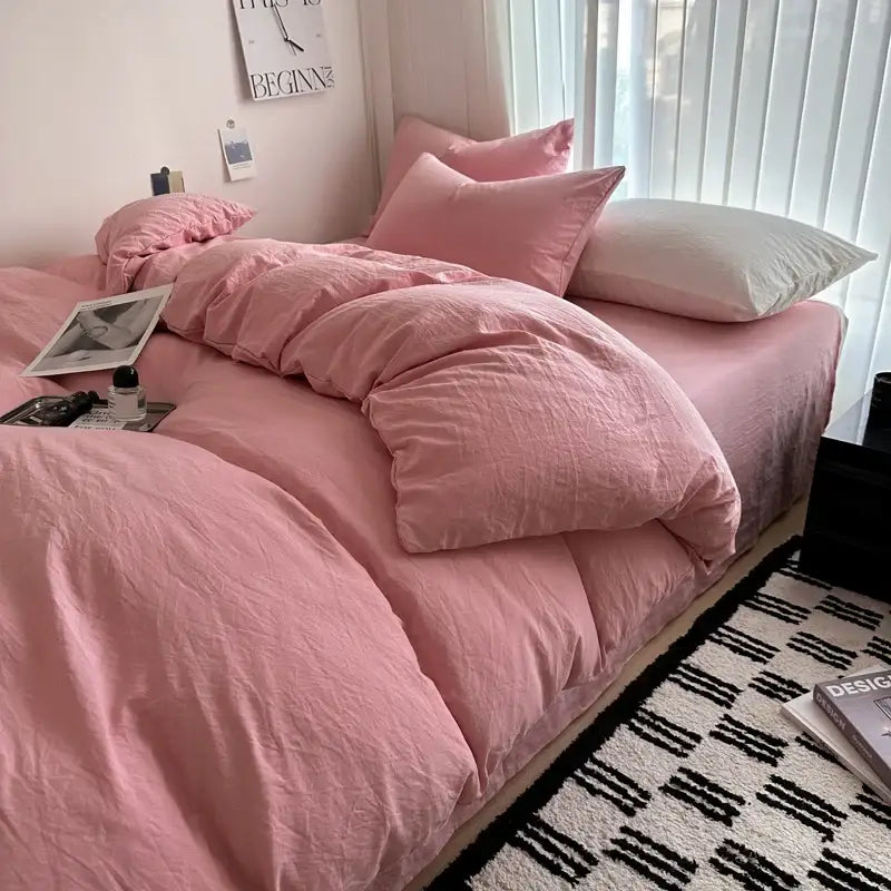 Quilted gray cotton bedding set bedroom duvet cover
