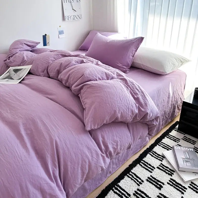 Quilted gray cotton bedding set bedroom duvet cover