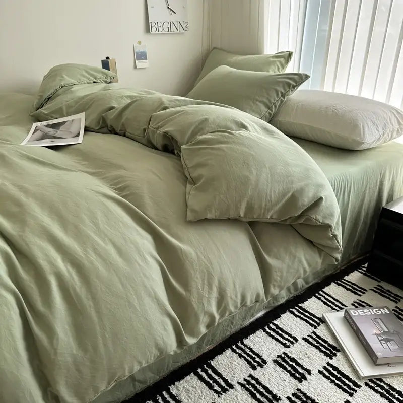 Quilted gray cotton bedding set bedroom duvet cover