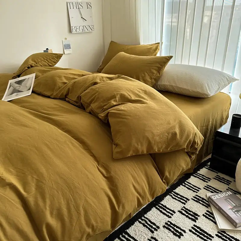 Quilted gray cotton bedding set bedroom duvet cover
