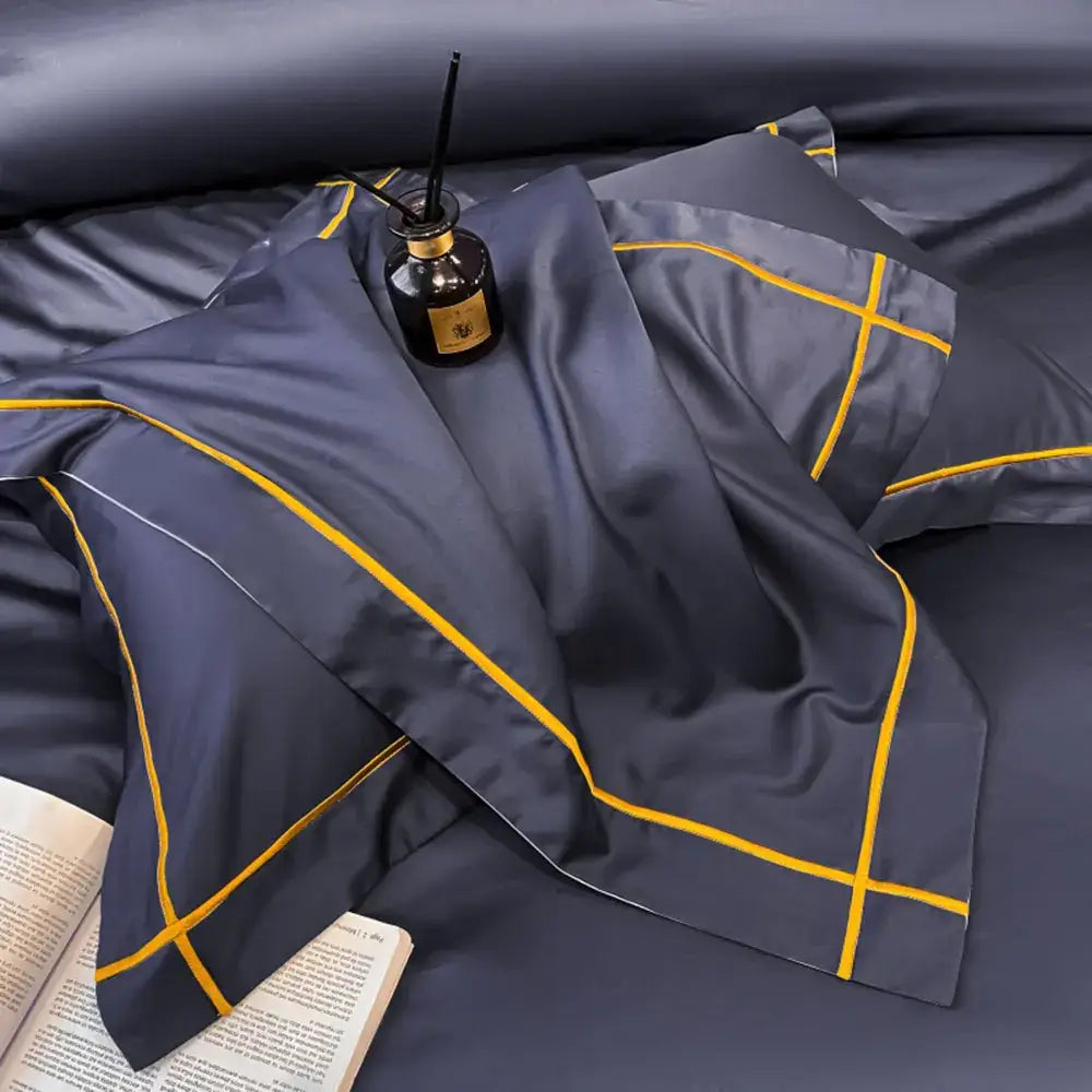 Luxurious navy & gold egyptian cotton duvet cover set bedroom
