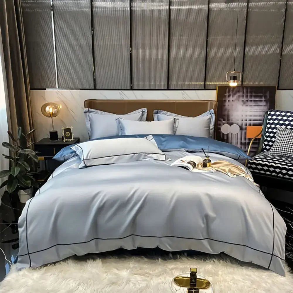Luxurious navy & gold egyptian cotton duvet cover set bedroom