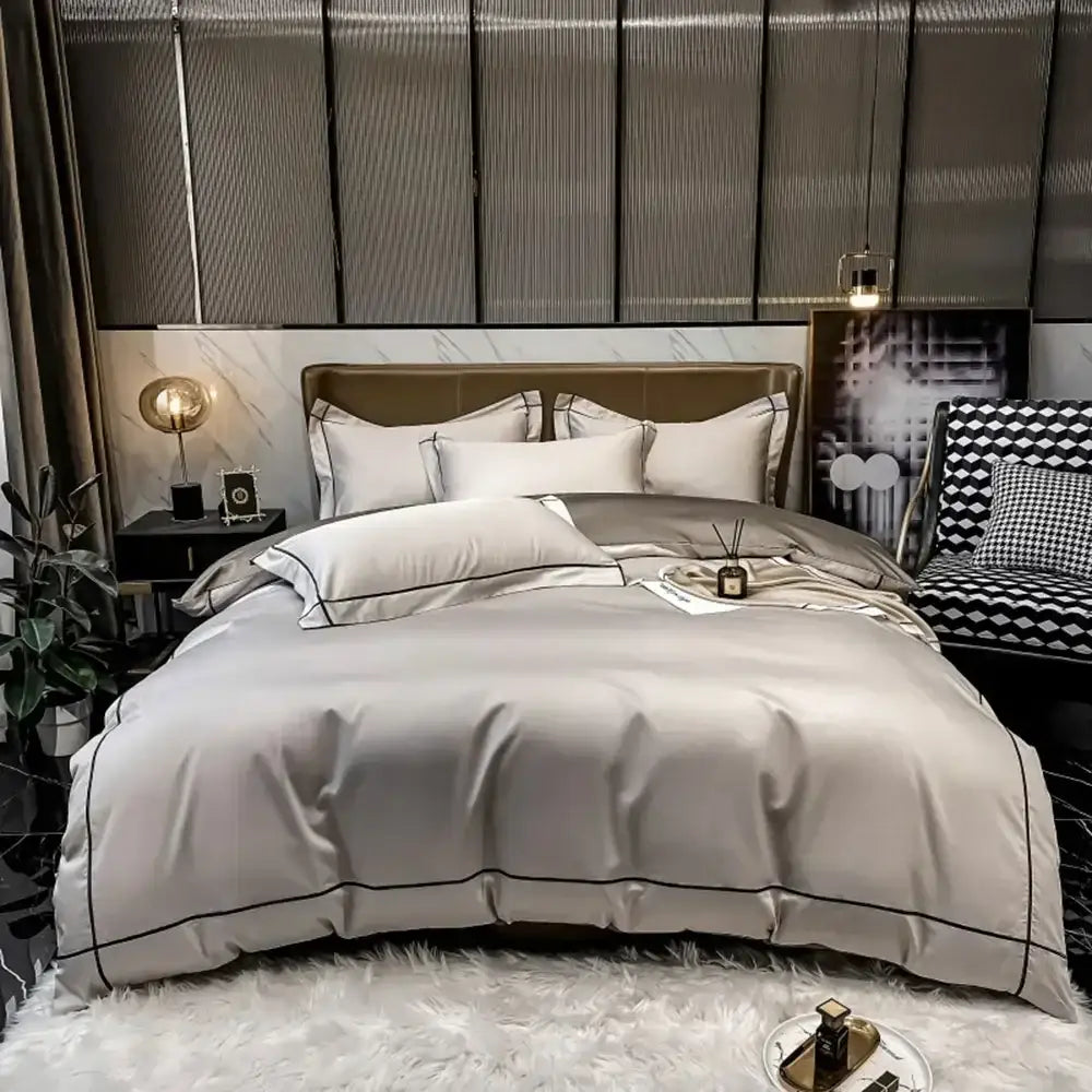 Luxurious navy & gold egyptian cotton duvet cover set bedroom